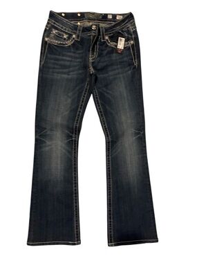 Miss Me Dark Indigo Boot Cut Jeans with Contrast Stitching
